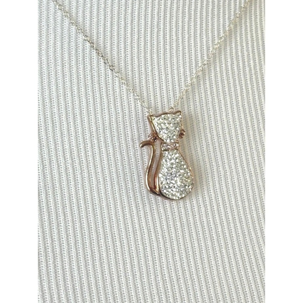 Classy Cat Rose Gold Plated AU Sterling Silver Swarovski Crystals Necklace 18" - Picture 5 of 13